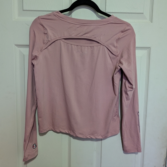 Champion Mauve Pink Long Sleeve Shirt XS Stretchy Cutout Embroidered Logo Sporty - Picture 5 of 7